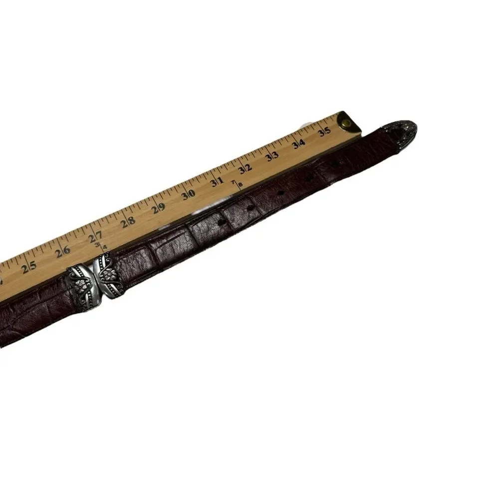 Vintage Reversible Leather Belt Brown Black Ornate Silvertone Embellishments L